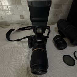 📸 Canon DSLR Camera Bundle – Lenses, Flash & Tripod | Ready to Shoot