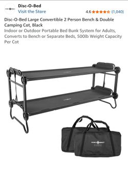 Disc-O-Bed Large Convertible 2 Person Bench & Double Camping Cot, Black