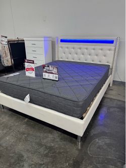 New Queen bed frame with mattress