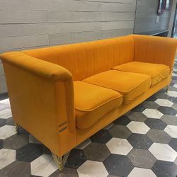 Orange Velvet Sofa Couch Free Delivery