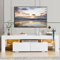 TV Stand with LED Lights, Modern Entertainment Center Media and Open Shelf Console Table Storage Desk with 1 Drawer and Remote Control 20 Color LED Li