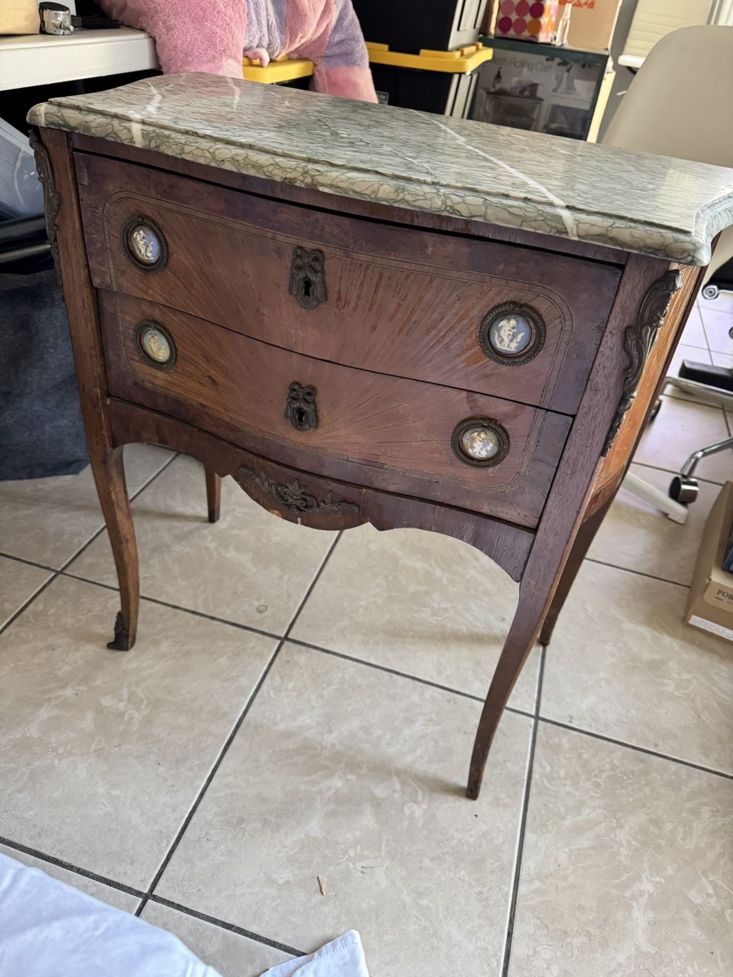 Antique French Louis XV Style Marble-Top Commode / Chest of Drawers