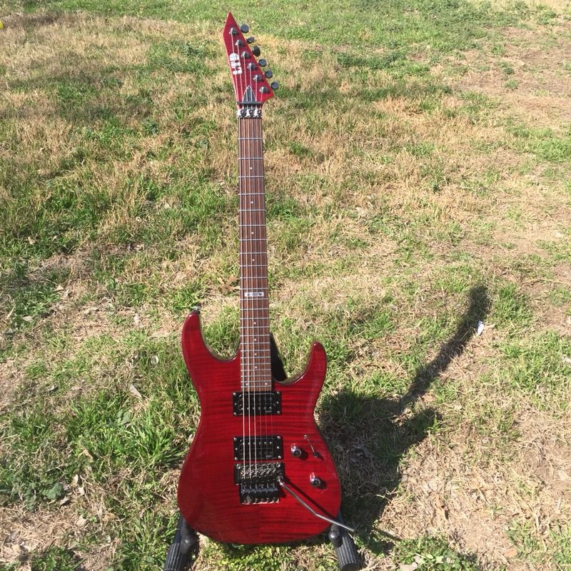 ESP LTD M100FM FLAME MAPLE TOP TRANS RED WITH FLOYD ROSE electric guitar AND REVERSE HEADSTOCK