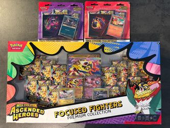 Pokémon Ascended Heroes Lot – Focused Fighters Premium Collection + 2 Tech Sticker Collections (Sealed)