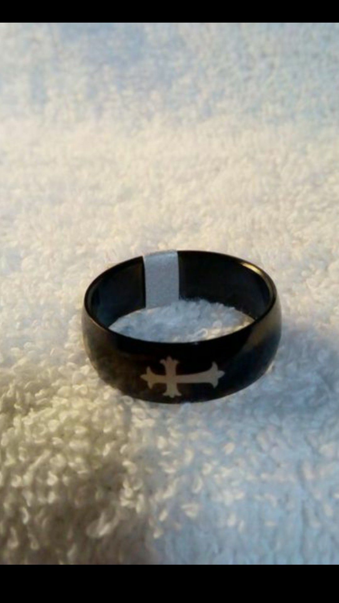 Brand new black stainless steel and cross mens ring size 12
