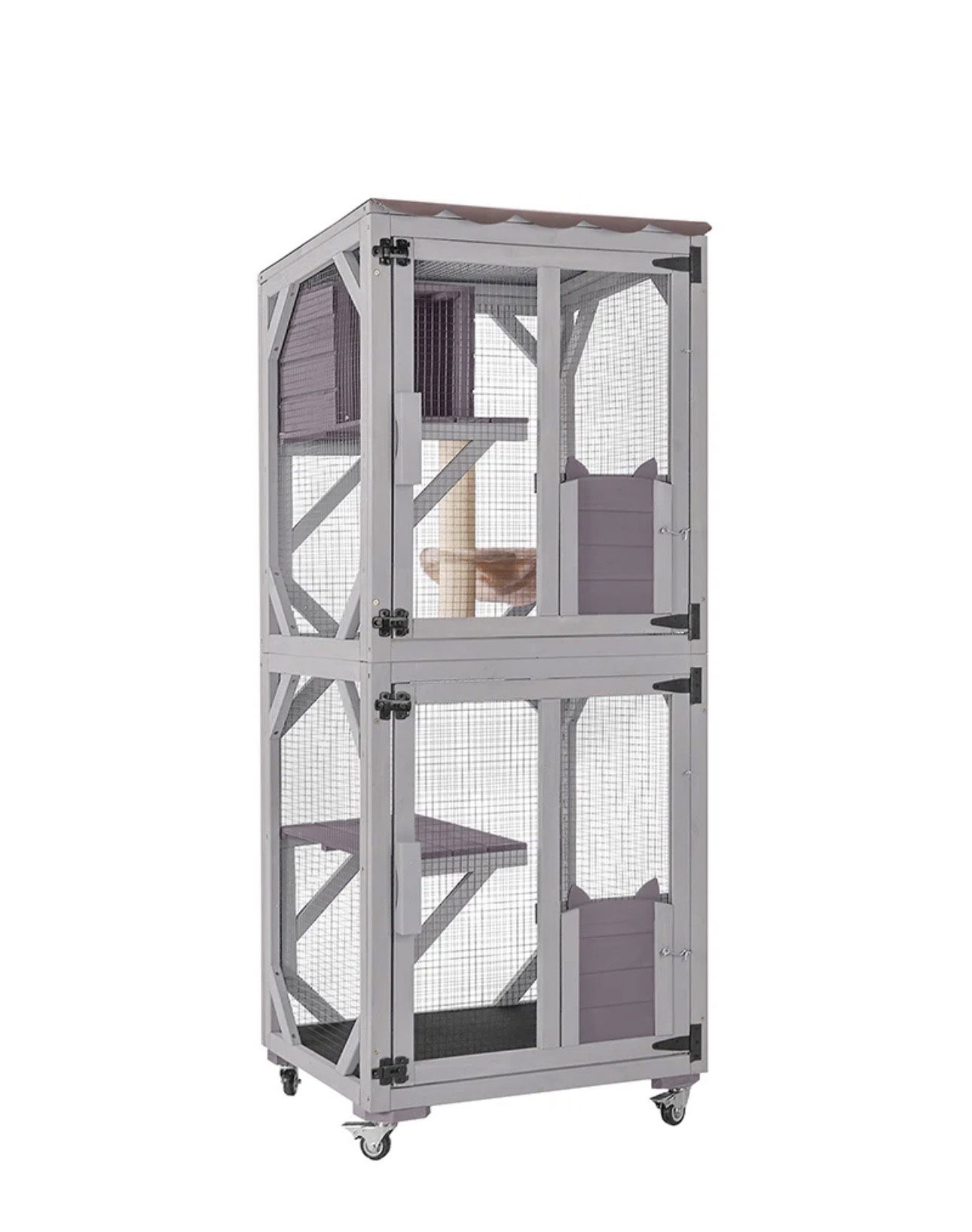 Aivituvin AIR22-M Medium Wooden Outdoor Cat Catio with Wheels - Connecting with Window