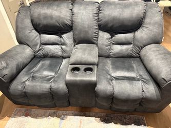 Gray Reclining Loveseat with Center Console