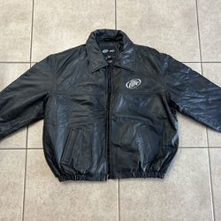 Men’s Y2 Miller Lite Harley Davidson, XL Black Leather Bomber Jacket.