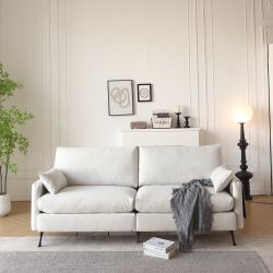 80.7" Loveseat Sofa Couch, 3-Seater Cloud Couch with Armrest & Pillows & Side Pockets, Modern Comfy Linen Deep Seat