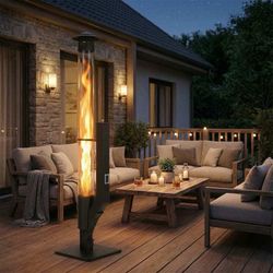 Wood Pellet Heater with Rain Cap and Viewing Window for Patio Burning Flame