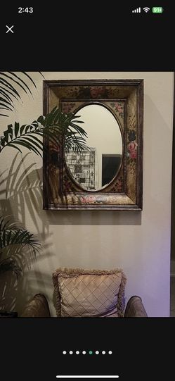 Large Vintage Late 20th Century Tan Hand Painted Wall Mir