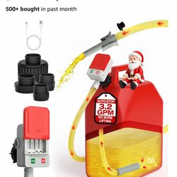 Keimi Portable Fuel Transfer Pump with Auto-Stop, 3.2 Gallon per Min, 51" Extra Long Hose, Battery & USB Powered, 4 Can Adapters, Leak-proof Gas Pump 