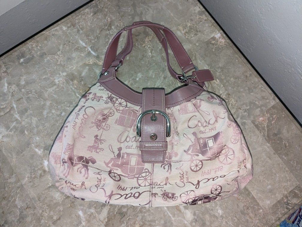 AUTHENTIC COACH SIGNATURE HORSE & CARRIAGE LARGE PINK HOBO BAG D1069-F15209