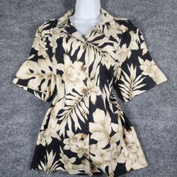 August Silk Lifestyle Hawaiian Camp Shirt 100% Silk Womens 16 Black