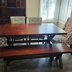 Dining set with chairs and bench