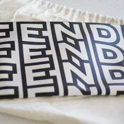 Fendi Roma Logo Clutch – Black & White Leather, Statement Piece, Excellent Condition