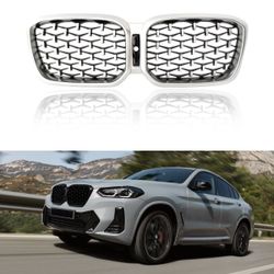 SILVER 2022-2023 BMW X3 X4 OEM FRONT CENTER GRILL Diamond Mesh Kidney Grill