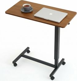 Overbed Table with Wheels Pneumatic Height Adjustable-Brown