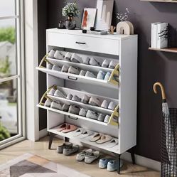 43 in. H x 9 in. W x 31 in. D Grey MDF Shoe Storage Cabinet with Flip Drawers