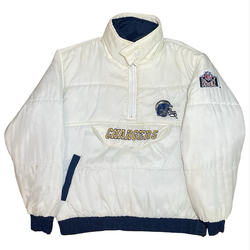 Vintage 90’s NFL San Diego Chargers Football Pro Player Reversible Half Zip Puffer Jacket Navy White XL