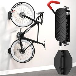 new Swivel Bike Wall Mount Bike Rack Garage Organizer, Vertical Bike Hanger for Bicycle Rotating Wall Rack, Easy Installation with Wheel Hook (1 PACK)