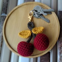 Crocheted Cherries Bag Charm