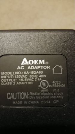 16.5 VAC 2.4A Class 2 AC adaptor