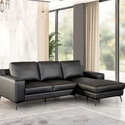 Brand New Black Leather Modern Style Sectional Sofa
