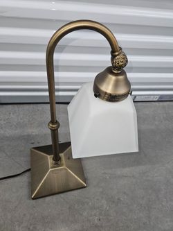 Antique Brass Desk Lamp with Frosted Glass Shade