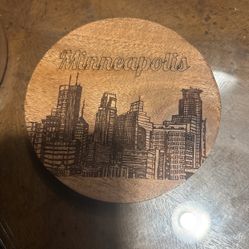 Acacia Wood Coaster Twin Cities Set(4)