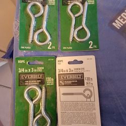 QTY 4 Everbilt 3/4 inch x 3 inch Rope Chain Lag Thread Screw In Eye Bolts 43034