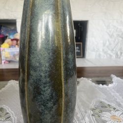 Mid Century modern turquoise & beige Cylinder Vase