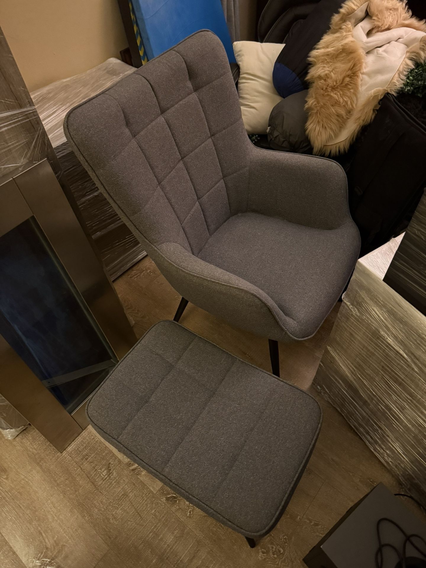 Modern and Contemporary Fabric Accent Chair and Ottoman