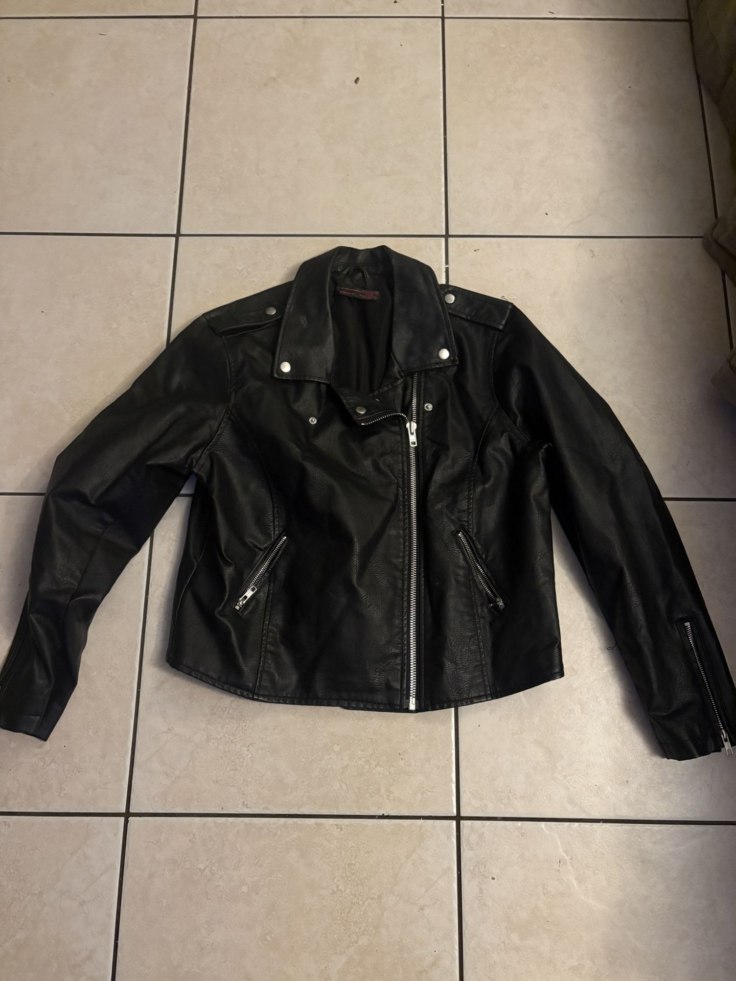 NOBO No Bounderies Black faux leather jacket with silver zippers and button details #leatherjacket junior size XL/XG (15-17)  black faux leather, silv