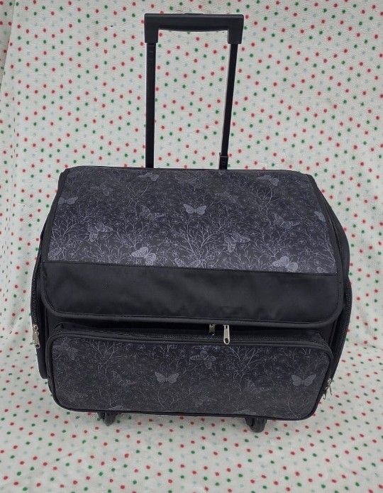 13.5T x 19W Black Dots Rolling Sewing Machine Storage Tote by Top Notch