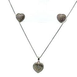 Woman’s Ladies 14k White Gold Diamond Heart Studs And Diamond Heart 18” Inch Necklace Set GP3104152