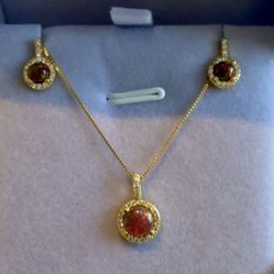 Solid Sterling Silver Opal Earrings And Pendant Set