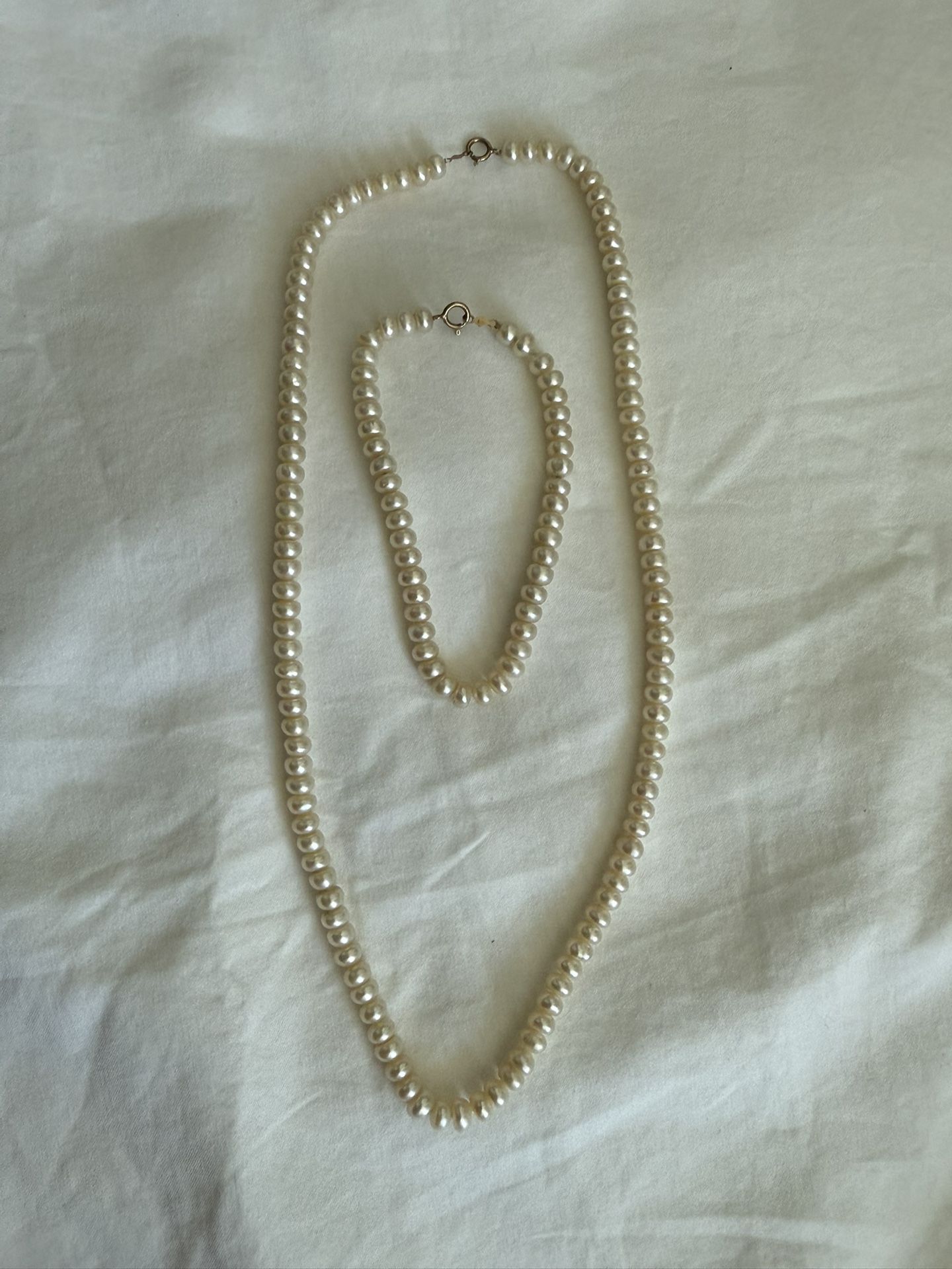 10k Gold Pearl Necklace & Bracelet
