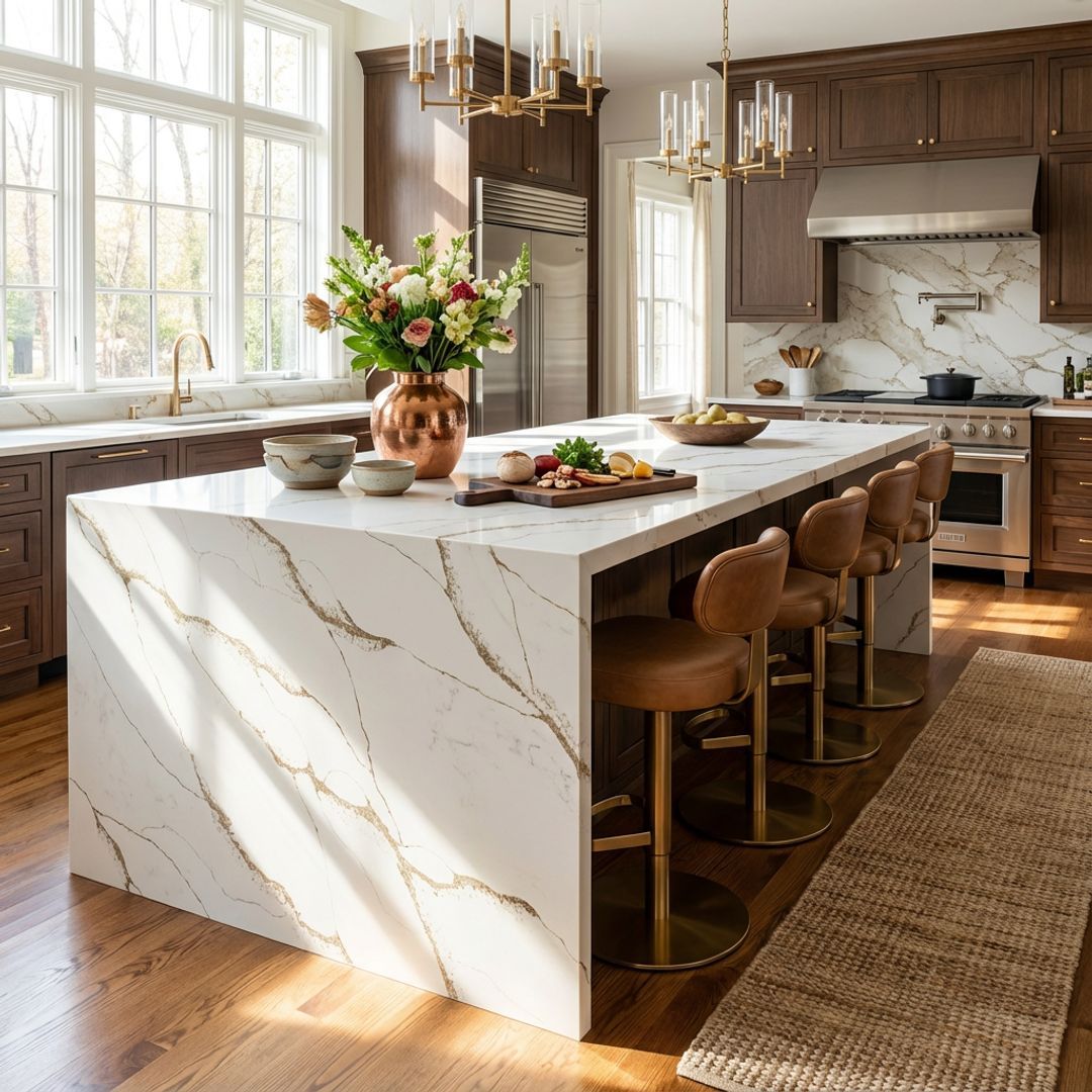 Warehouse Direct SALE Prefab quartz full slab countertop-Calacatte Golden Veil