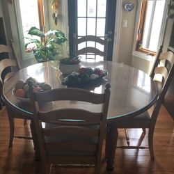 Sold Wood Table and With Glass And 4 Chairs Great Condition