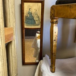 Antique Long Mirror W/ladies Pictured 25" Long  X 8 " Wide
