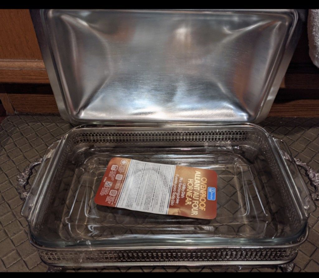 New Old Stock Mid Century Chafing Dish With Anchor Hocking Baking Dish