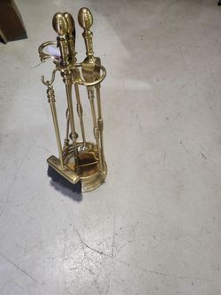 Brass Fireplace Tool Set with Stand