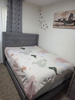 Full size bed with frame , box and mattress