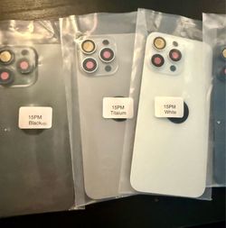 New iPhone Back Glasses for 15 series with Apple Logo. Pick up in West Hollywood ($20 each)