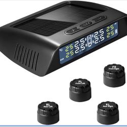 Cozy Blue Solar Powered TPMS Tire Pressure Monitoring System - TPMS for Car and SUV, 0-6BAR/87PSI Range,Include 4 Sensors, Real-Time Pressure and Temp