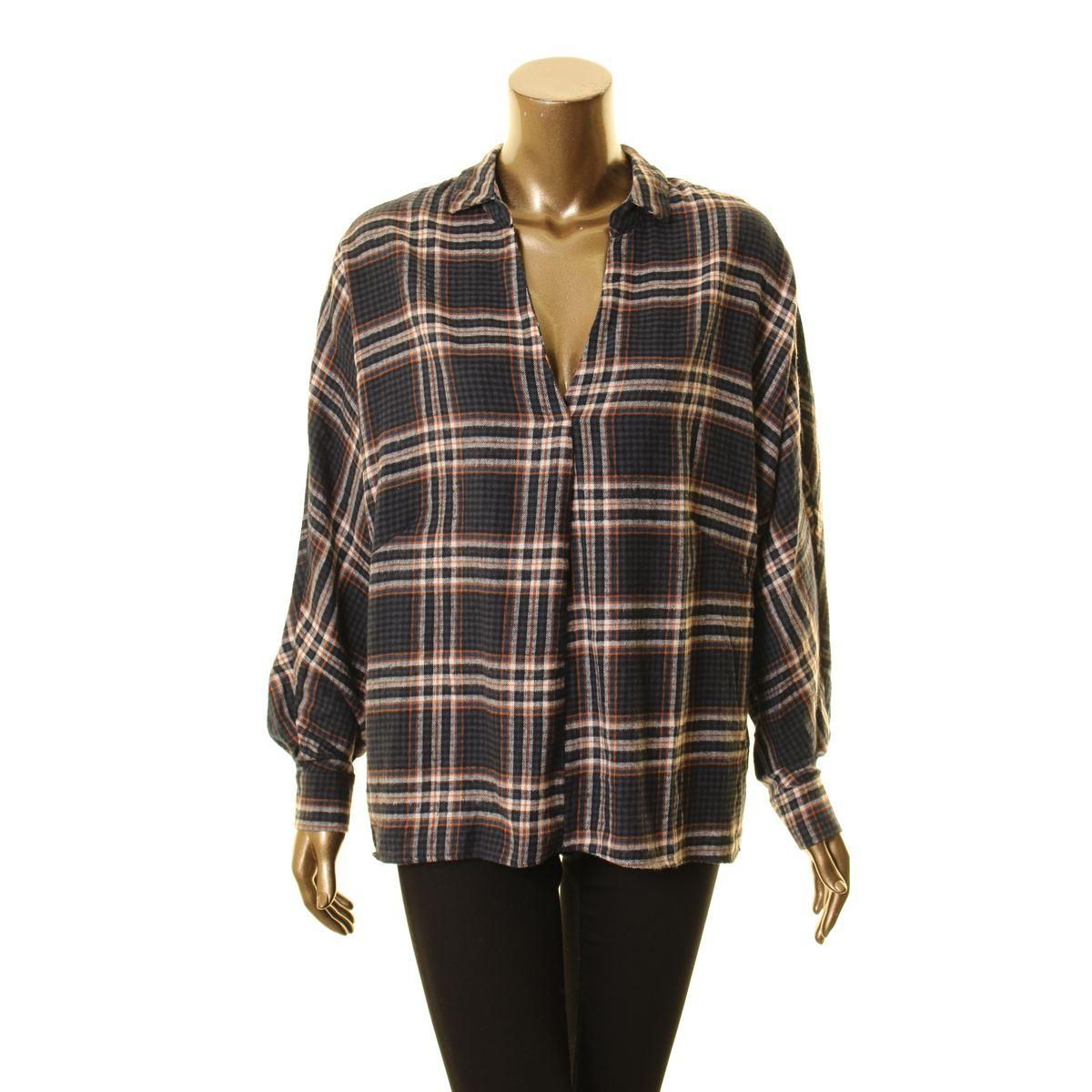 LUSH Women's Check Blouse Shirt Top Navy/rust Size M