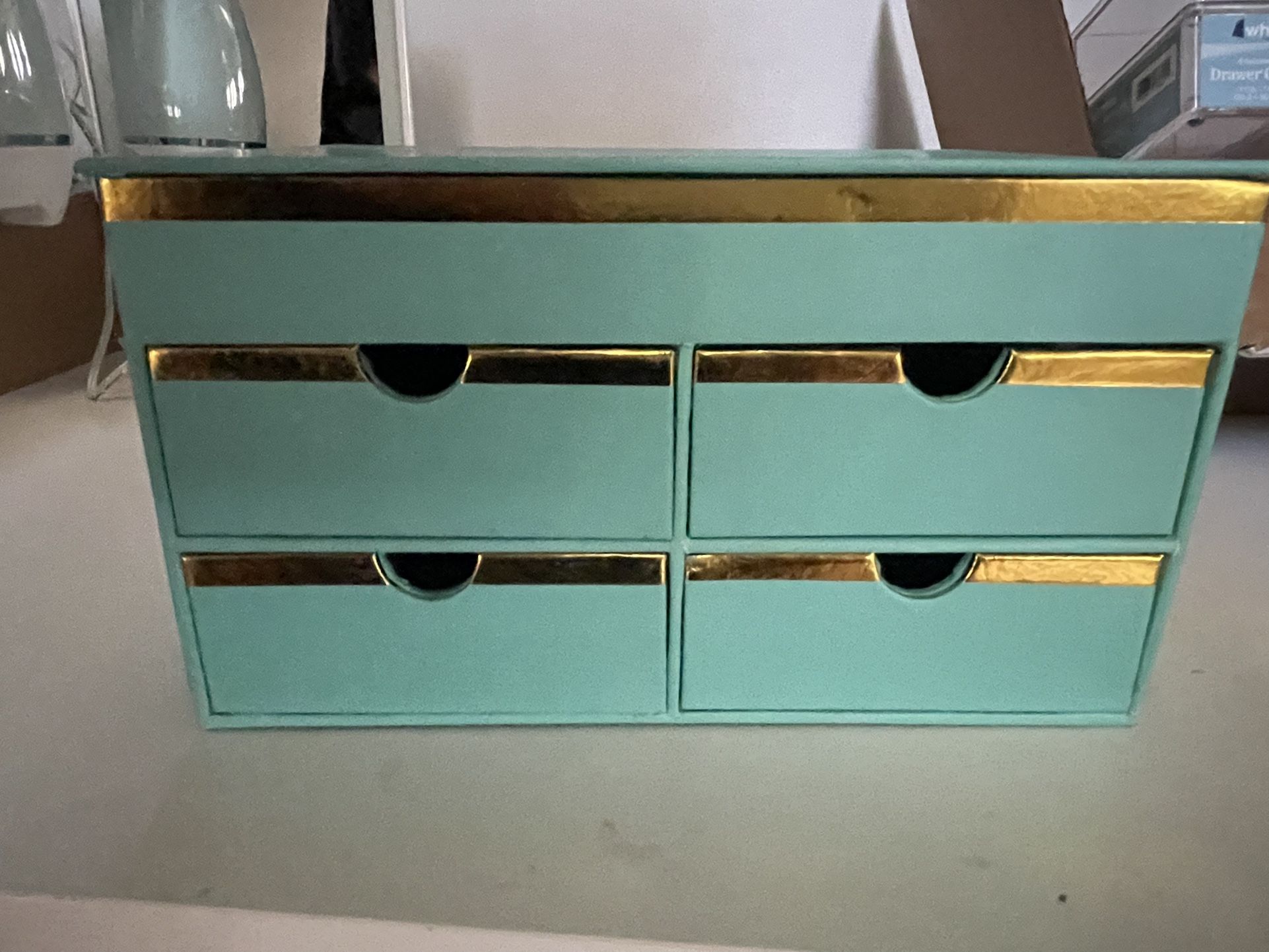 Jewelry Box     4 Draws  W/ Tray On Top 