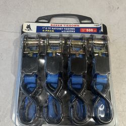 Boxer 4 Pc 1” x 15’ HD Ratcheting Tie Down w/ J Hooks 500 Lbs