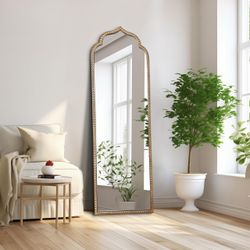 Gold Arched Full-Length Floor Mirror